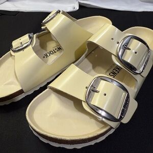 Birkenstock Arizona Big Buckle Natural leather Patent W/Size 7 Color Shine Ecru